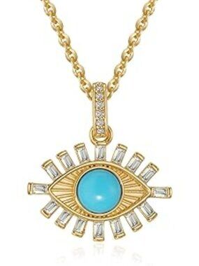 NEW Turquoise Necklace Charm Gold Pendant 14K Gold Plated Dainty Classy Fashion